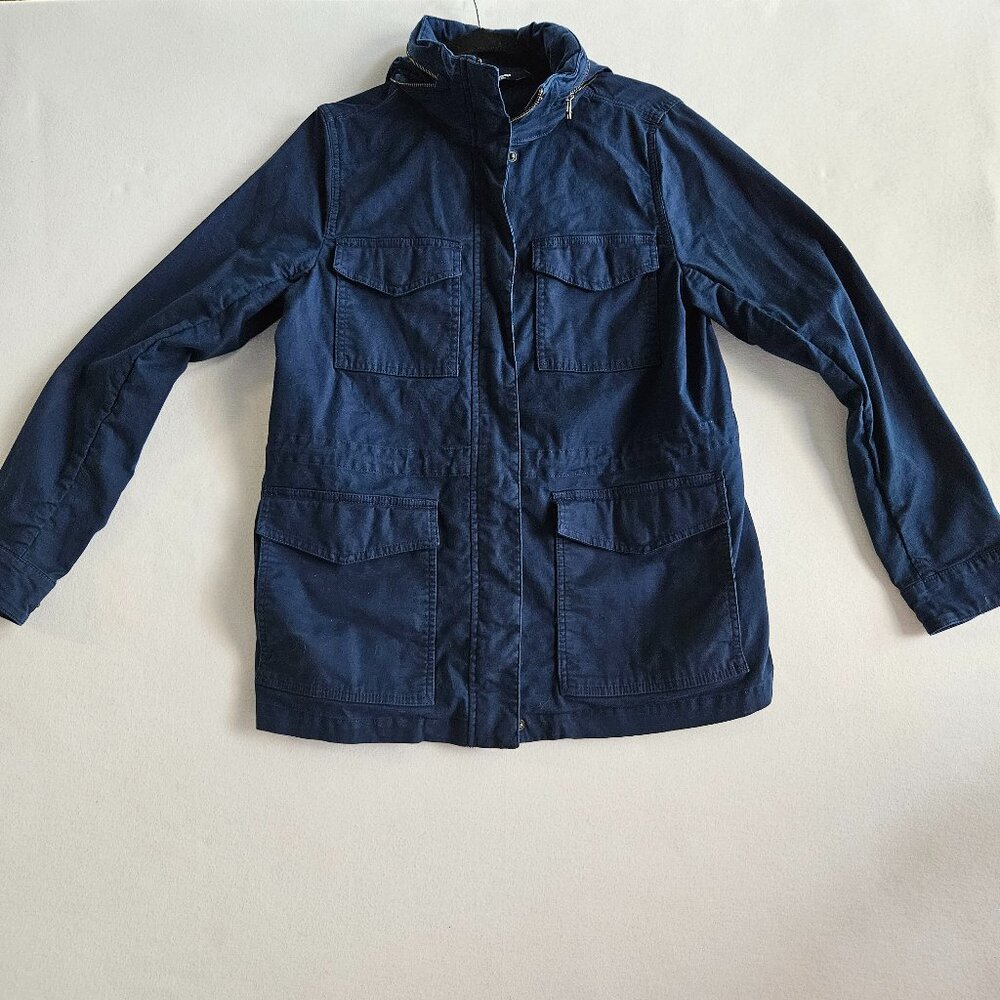 Land's End Womens Size S (6-8) Navy Blue Hidden Hooded Utility Jacket
